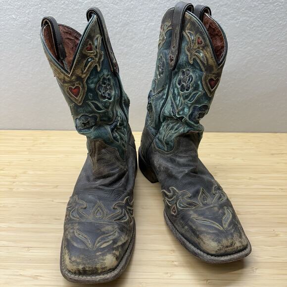 Dan Post Women’s Vintage Bluebird Cowboy Boots Leather Chocolate/Teal Size 9.5. - Picture 4 of 7